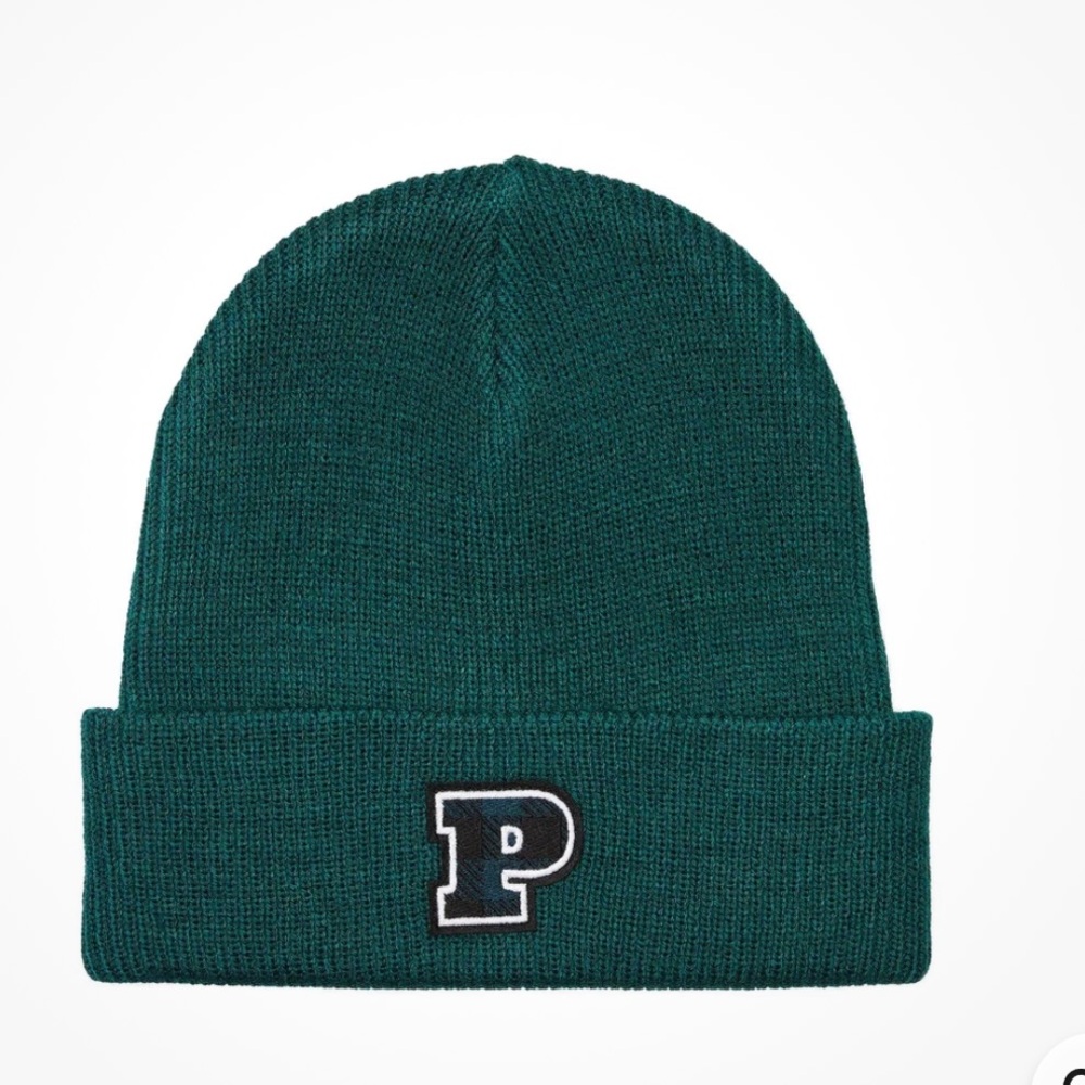 Victoria's Secret PINK Ribbed Knit Beanie Black Ivy P Logo
Graphic